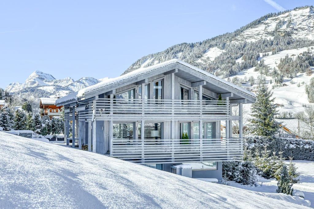 a house on top of a snow covered hill at Chalet Farniente in Praz-sur-Arly