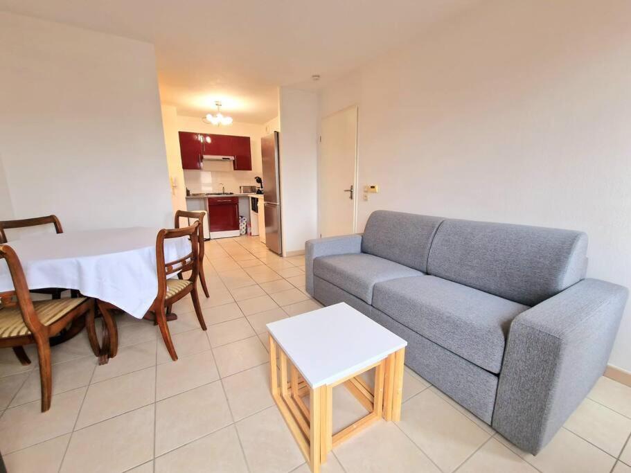 un salon avec un canapé et une table dans l'établissement Appartement T2 en centre ville, à La Teste-de-Buch