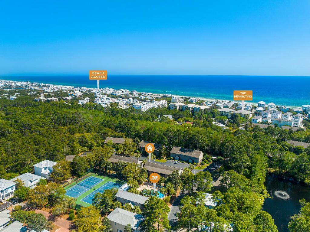 an aerial view of a resort and the ocean at Cassine Gardens by Panhandle Getaways in Santa Rosa Beach