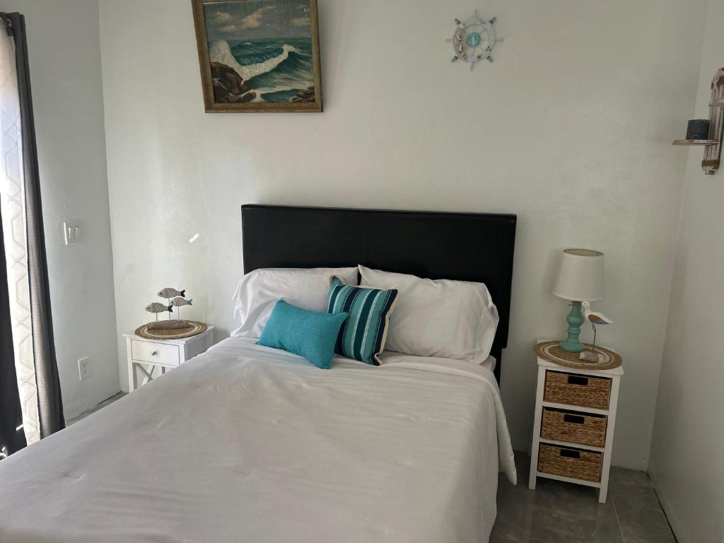 1 dormitorio con 1 cama con 2 almohadas en Villa Pulido-Cardona, en Miami Gardens