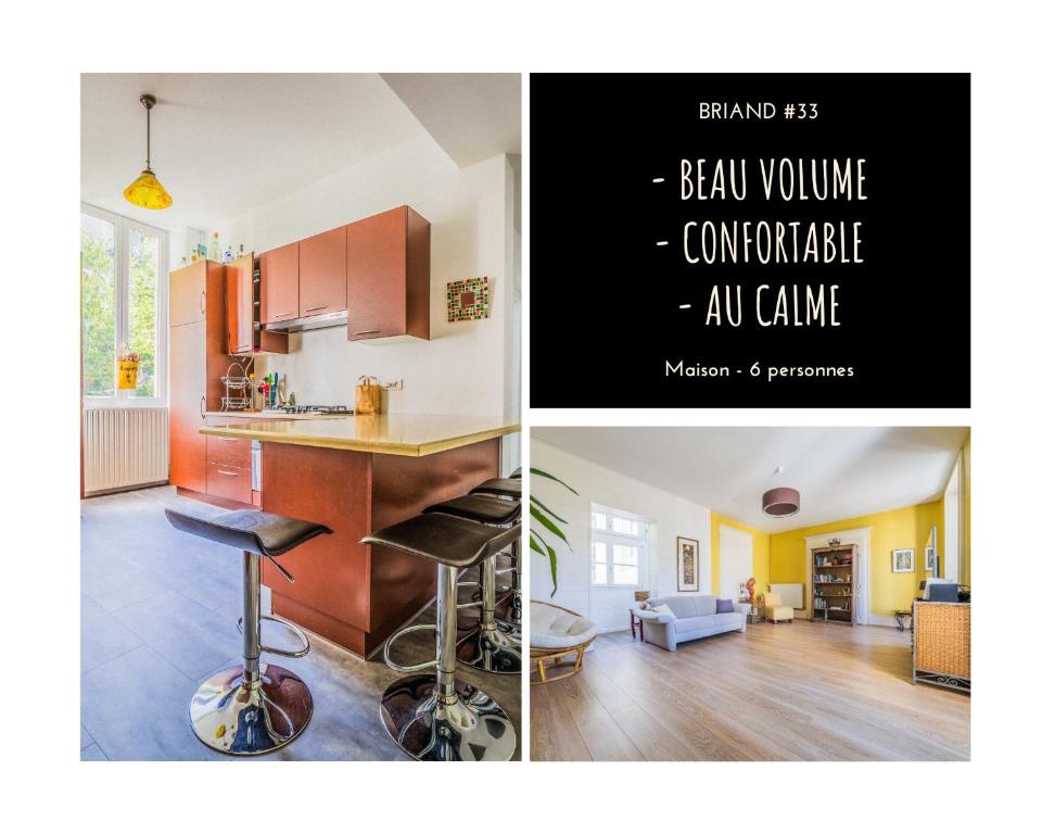 2 Bilder von einer Küche und einem Wohnzimmer in der Unterkunft Maison cozy - 3 chambres - Tulle in Tulle
