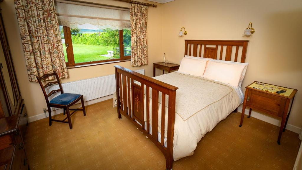 1 dormitorio con 1 cama, 1 silla y 1 ventana en Cradog B&B. en Kilkenny