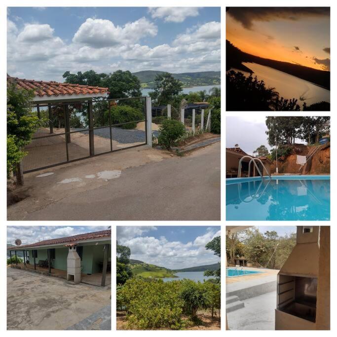 a collage of pictures of a house and a pool at Refugio a Beira do lago Piscina Churrasqueira Vista privelegiada para o Por dos sol Canto dos Passaros in Capitólio