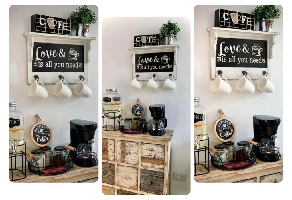 dos fotos de una cafetería con un estante en InHouse, en Cabanatúan