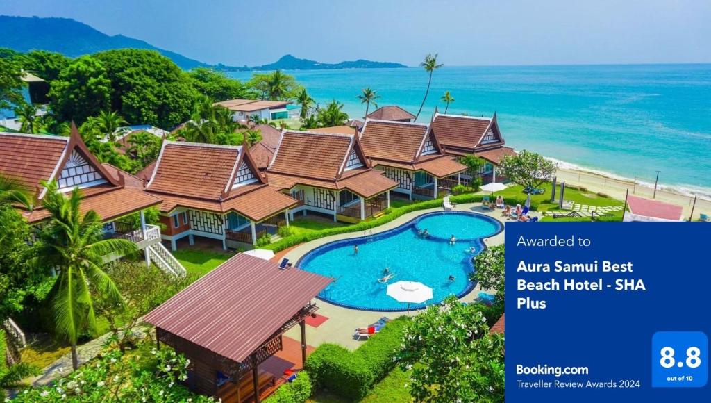 an island resort with a swimming pool and the ocean at Aura Samui Best Beach Hotel - SHA Plus in Lamai