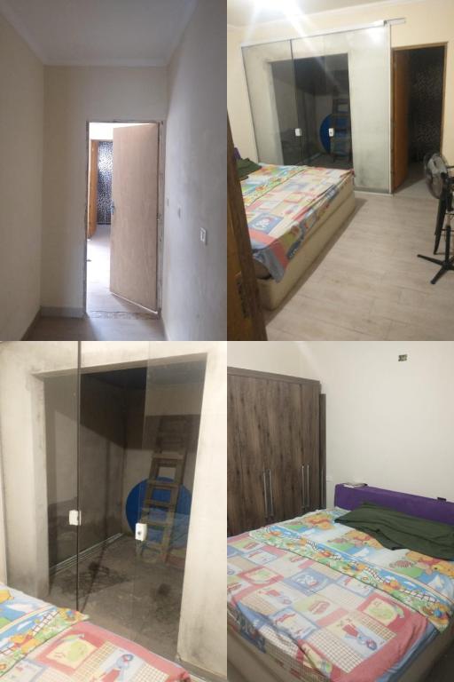 a collage of four pictures of a bedroom at Casa Tranquila em Itu in Itu