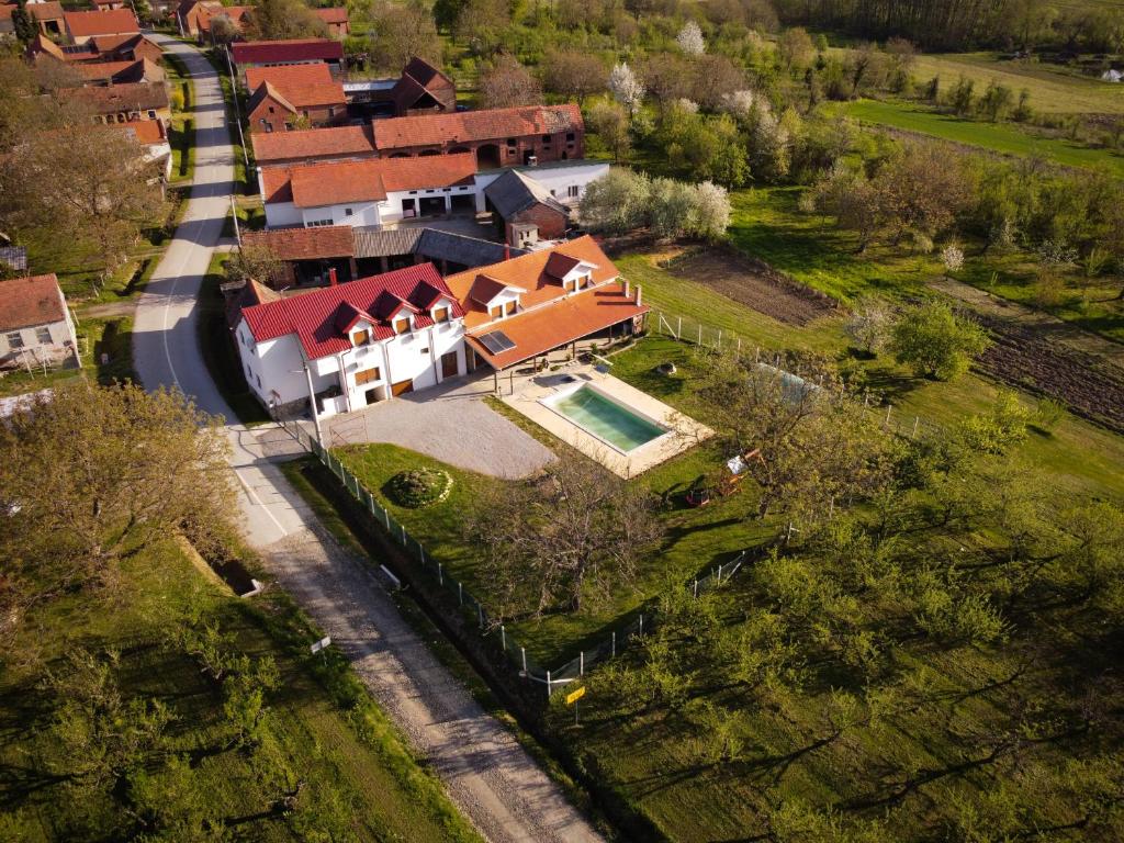 eine Luftansicht eines Hauses mit Pool in der Unterkunft Šljivik stari in Brestovac