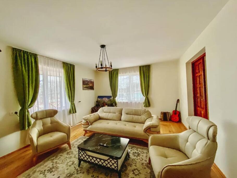 sala de estar con sofá, sillas y mesa en Gudauri Deka House, en Gudauri