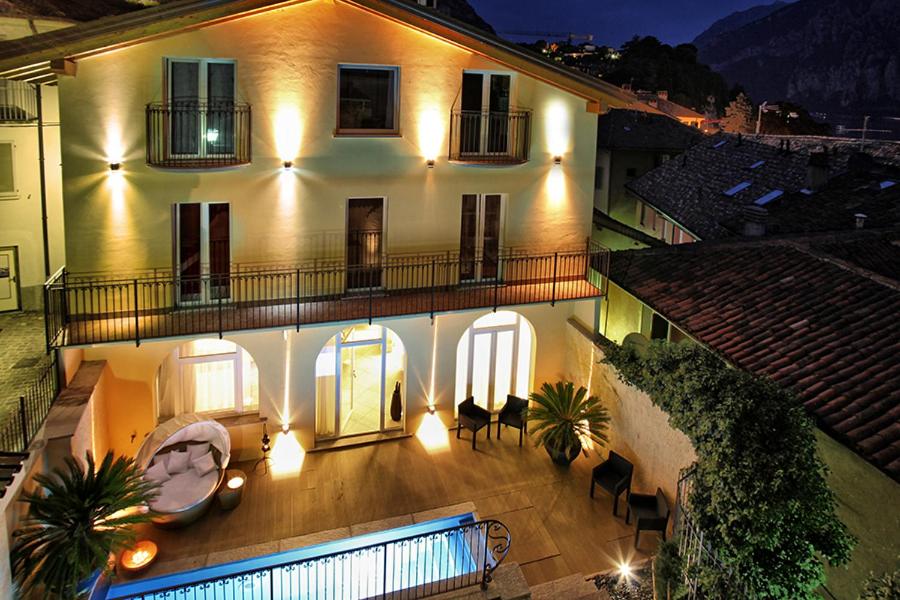 an aerial view of a building with a balcony at Villa Maggie on Lake Como in Malgrate