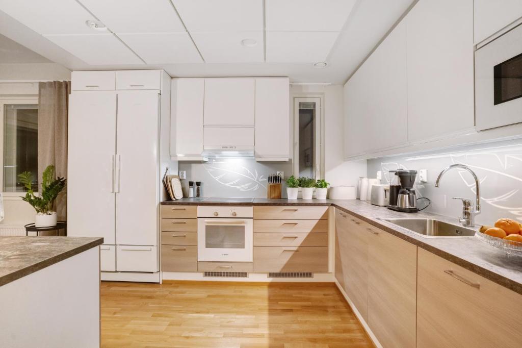 Kuchyň nebo kuchyňský kout v ubytování Aurora Sky Apartment