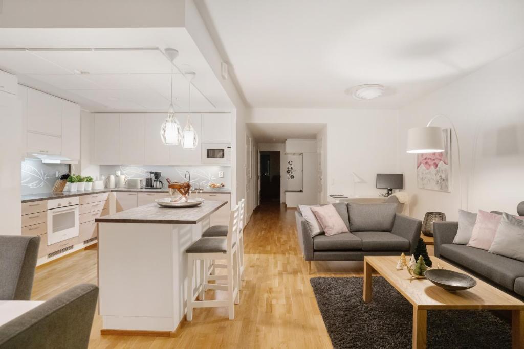 Kuchyň nebo kuchyňský kout v ubytování Aurora Sky Apartment
