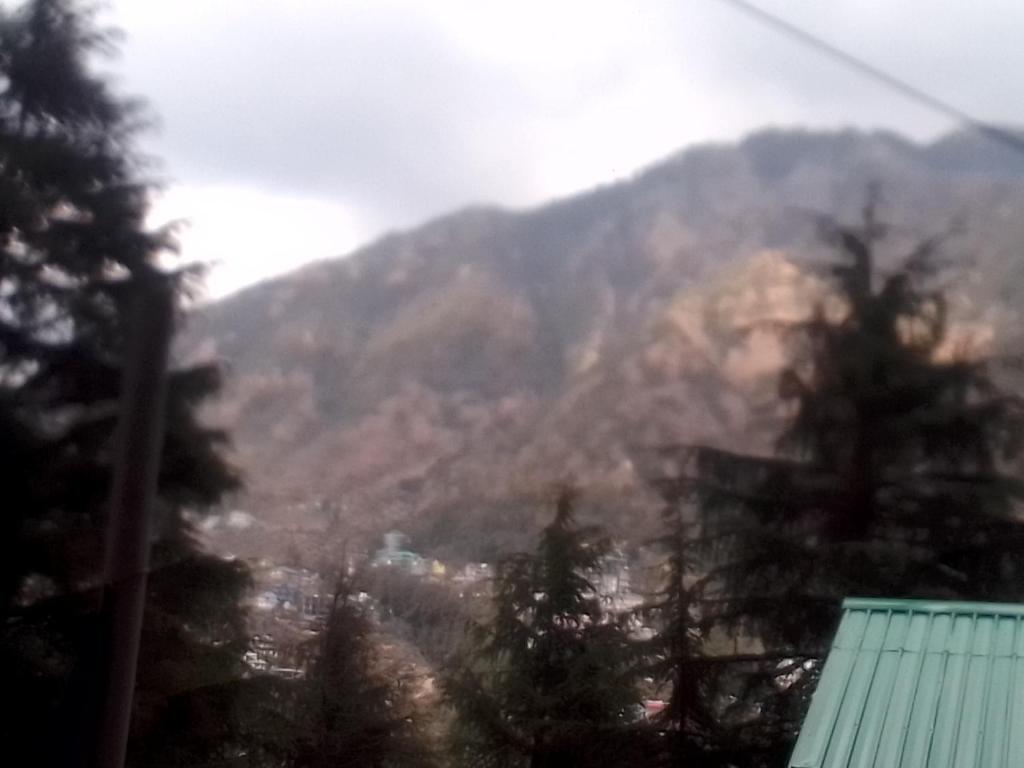 uma vista para uma montanha com árvores no primeiro plano em Himalayan Mountain View em Dharamshala