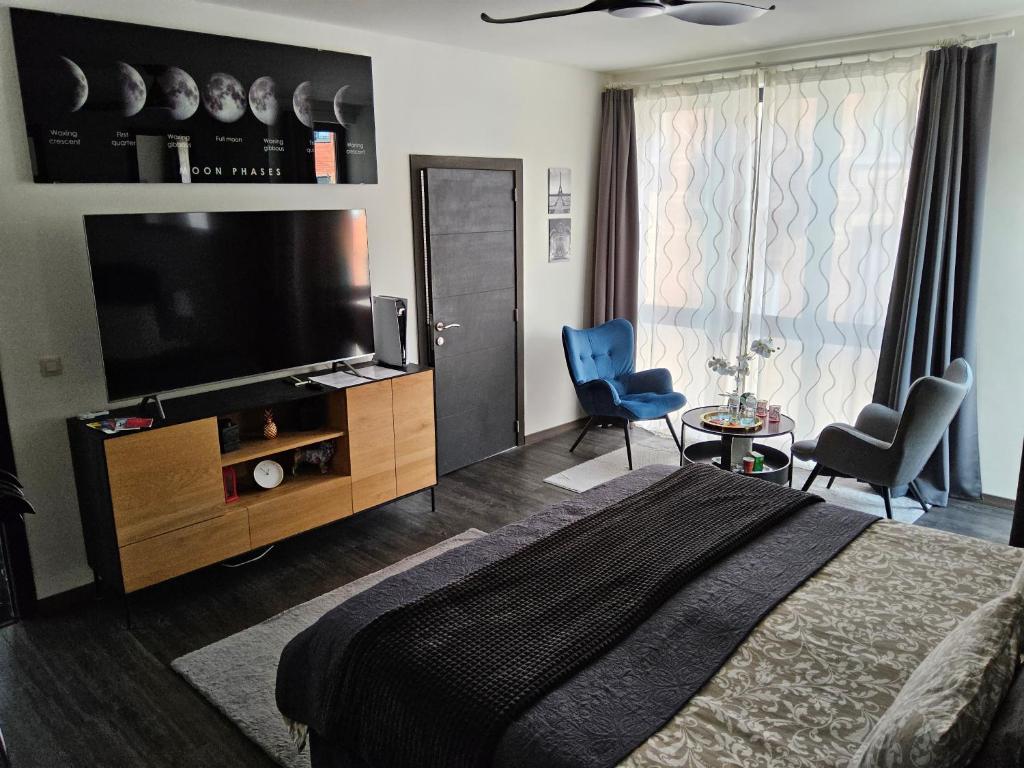 TV a/nebo společenská místnost v ubytování Chambre deluxe au 2ème étage, chambre double au 4ème étage NOT A HÔTEL