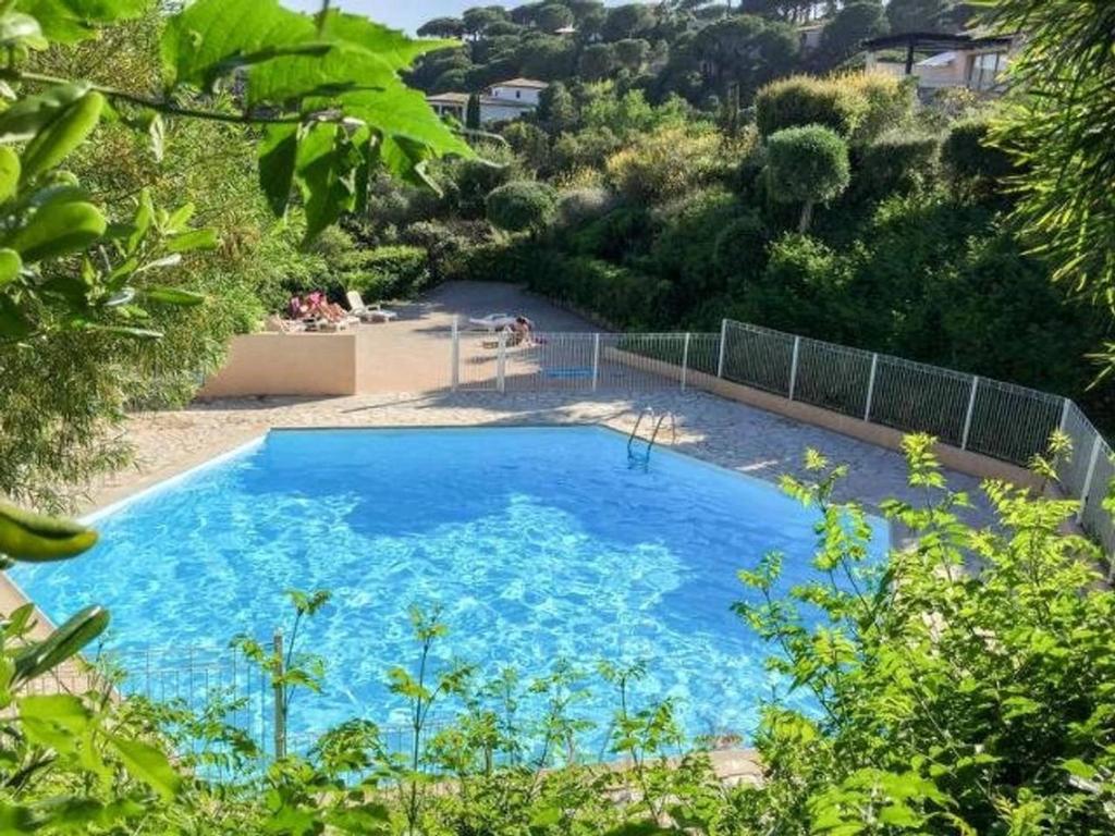 une grande piscine bleue dans un jardin dans l'établissement Appartement avec terrasse ensoleillée pour 6 personnes à Sainte-Maxime - FR-1-768-77, à Sainte-Maxime