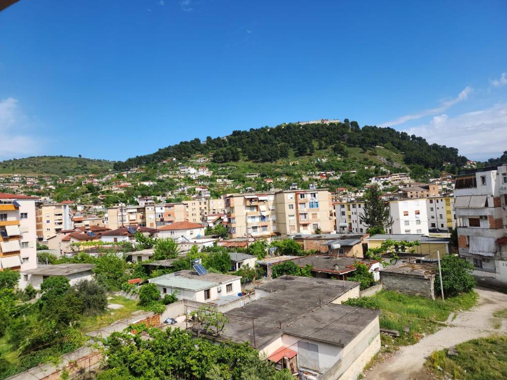 an aerial view of a city with buildings at Angels Apartment in Berat