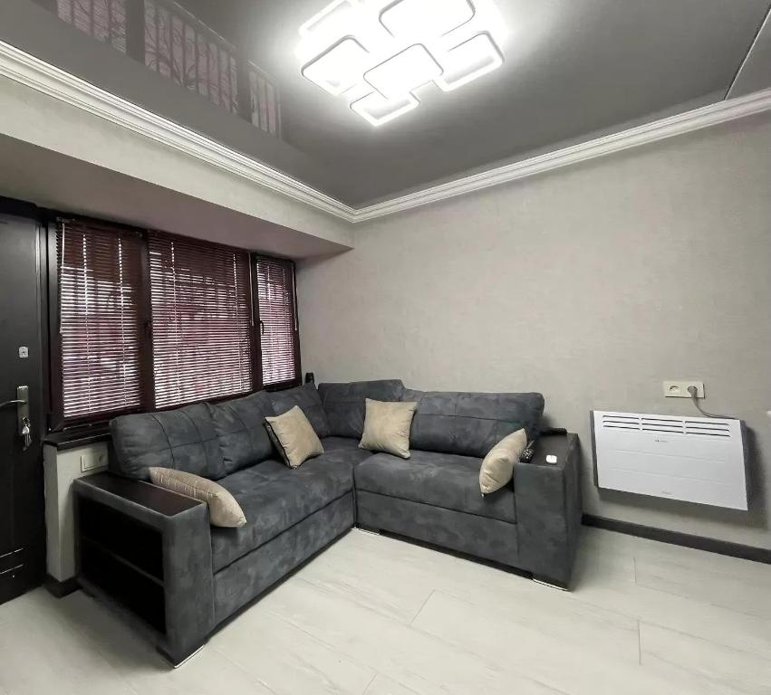 ein Wohnzimmer mit einem Sofa und einem Fenster in der Unterkunft Villa of Conors 2 in Linz