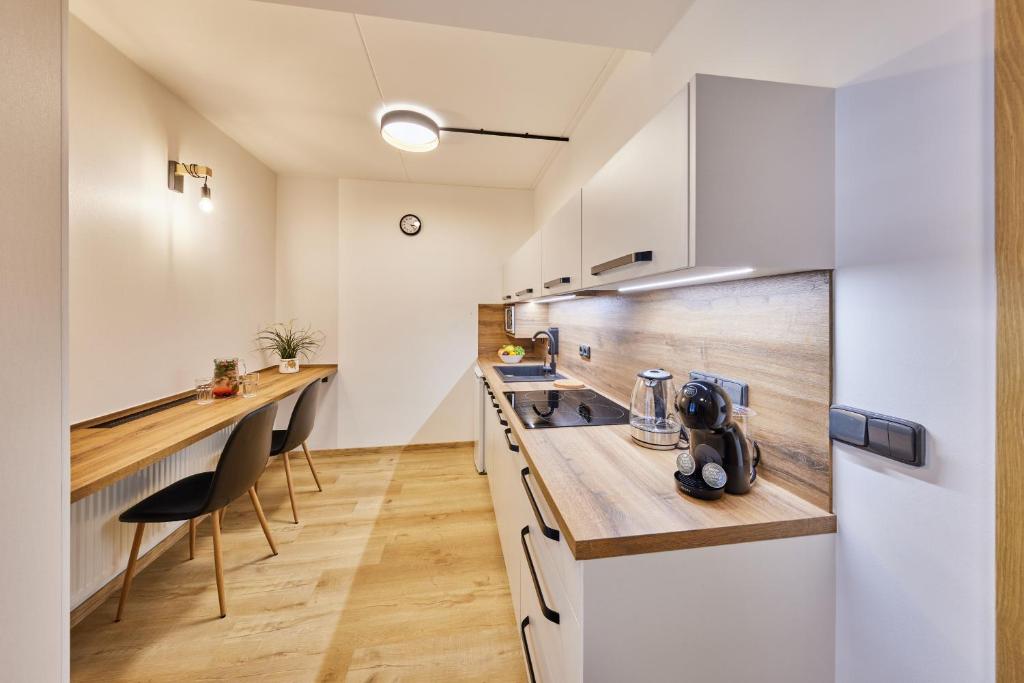 Kuchyň nebo kuchyňský kout v ubytování Aparthotel Rýbrcoul