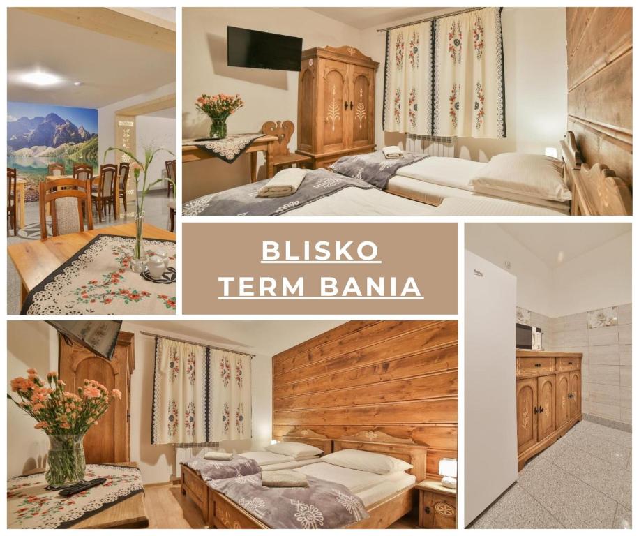 a collage of pictures of a hotel room with a bed at Agroturystyka Pokoje na Zakręcie in Białka Tatrzanska