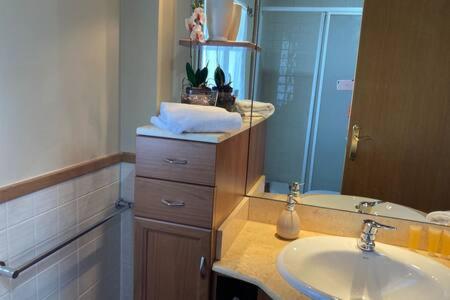 a bathroom with a sink and a mirror at Casita Planes Surroca in Bourg-Madame