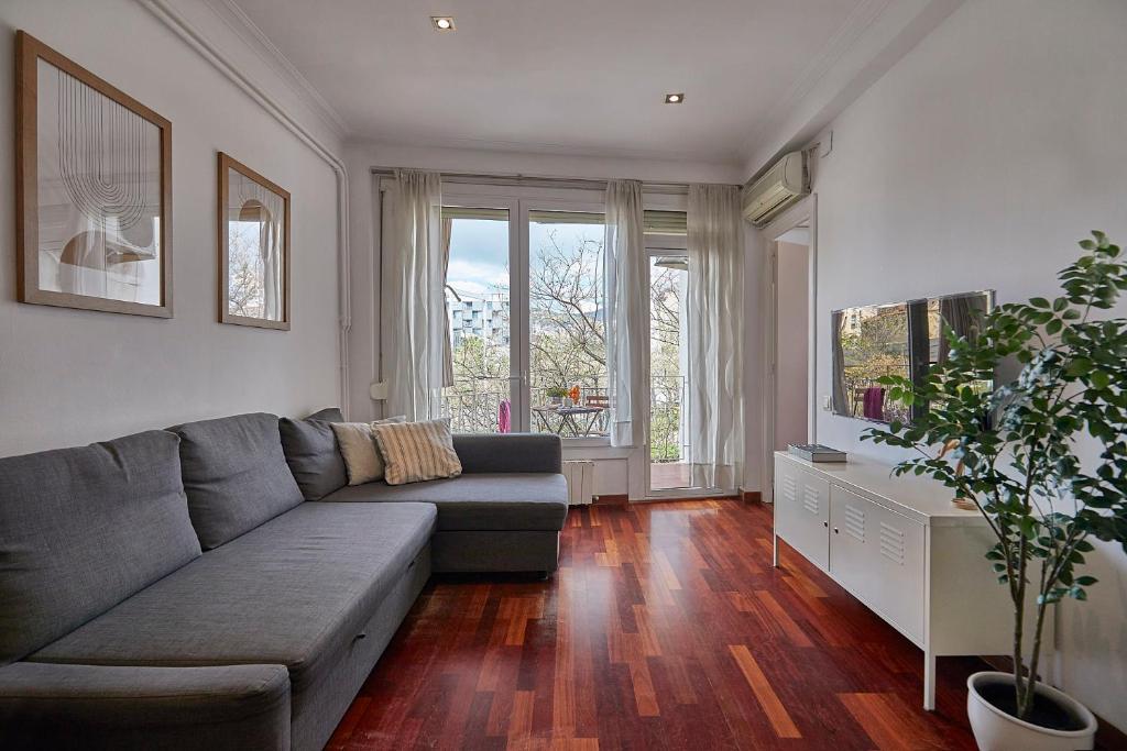 sala de estar con sofá y planta en BBarcelona Gracia Flat, en Barcelona