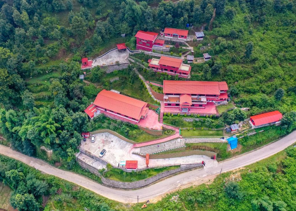 an aerial view of a house with red roofs at Doleshwor Village Resort & Farm House in Bhaktapur