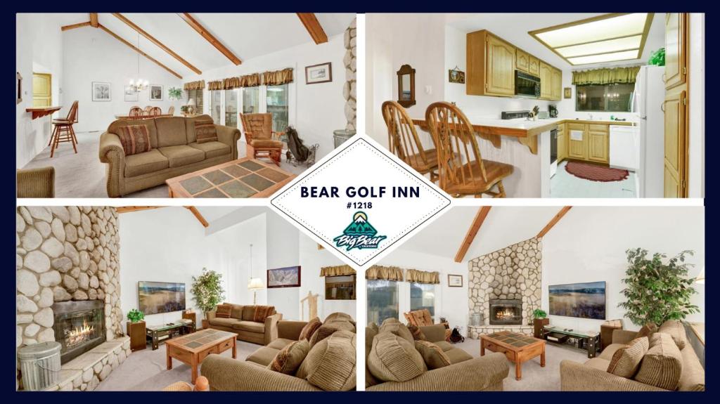 a collage of four pictures of a living room at Bear golf inn #1218 in Big Bear Lake