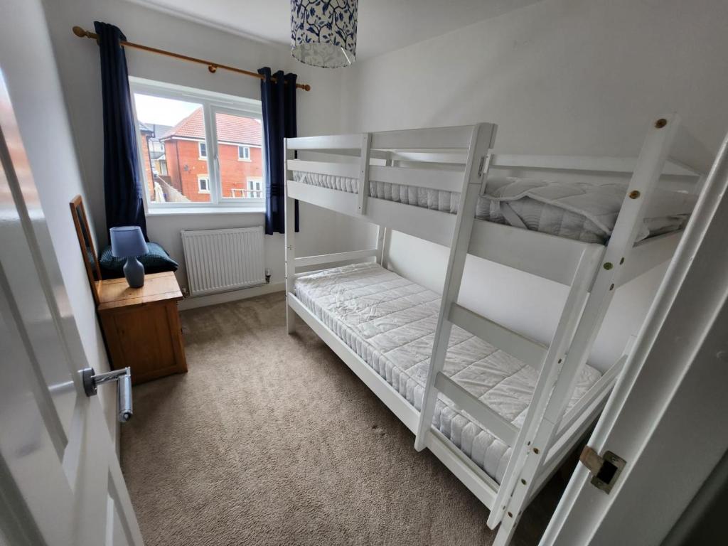 two bunk beds in a room with a window at Moorgreen 