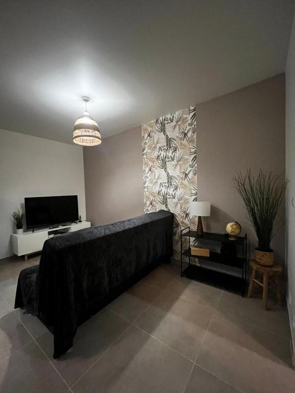 sala de estar con sofá grande y TV en Appartement des Carmes en Nimes