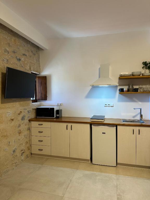 Kuchyň nebo kuchyňský kout v ubytování Papanestoras Apartments