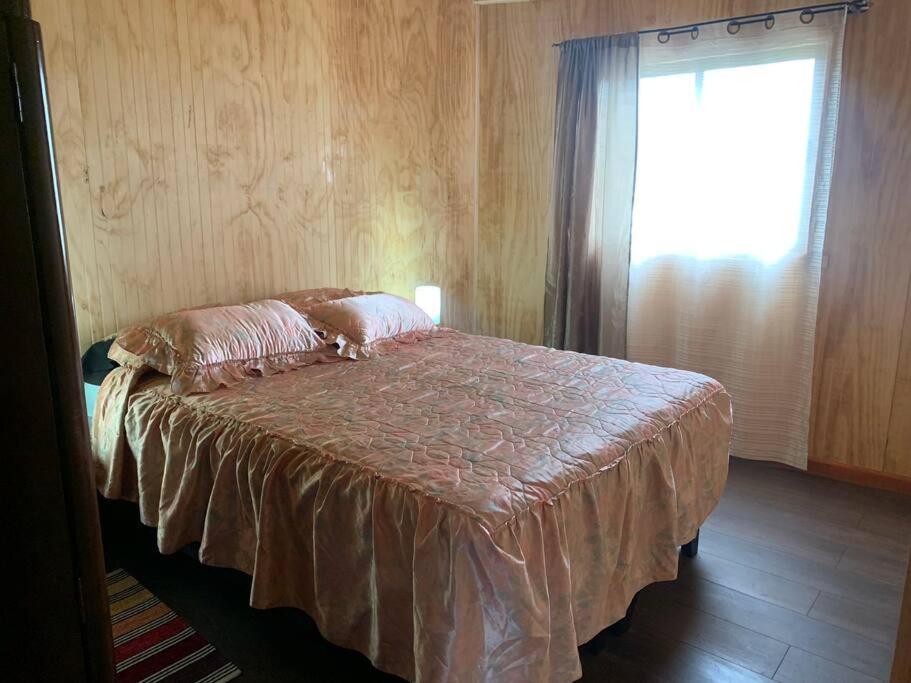 1 dormitorio con 1 cama y ventana en Departamento en Pitrufquén en Pitrufquén