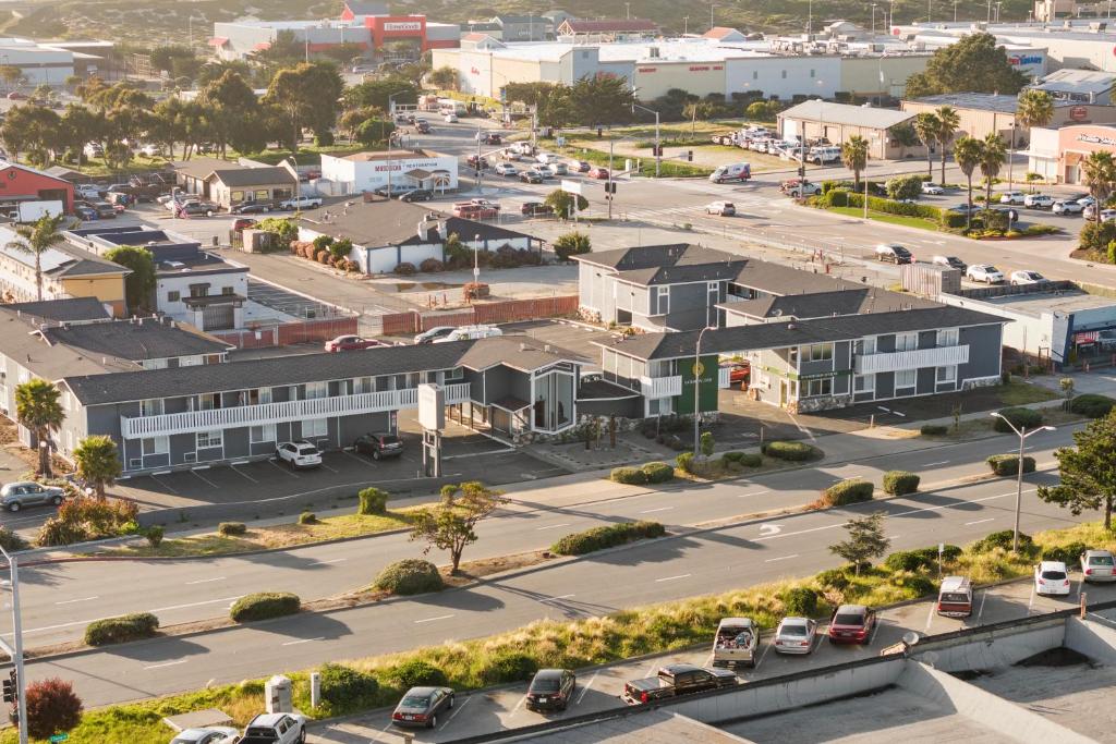 an aerial view of a city with a parking lot at Gateway Lodge in Seaside
