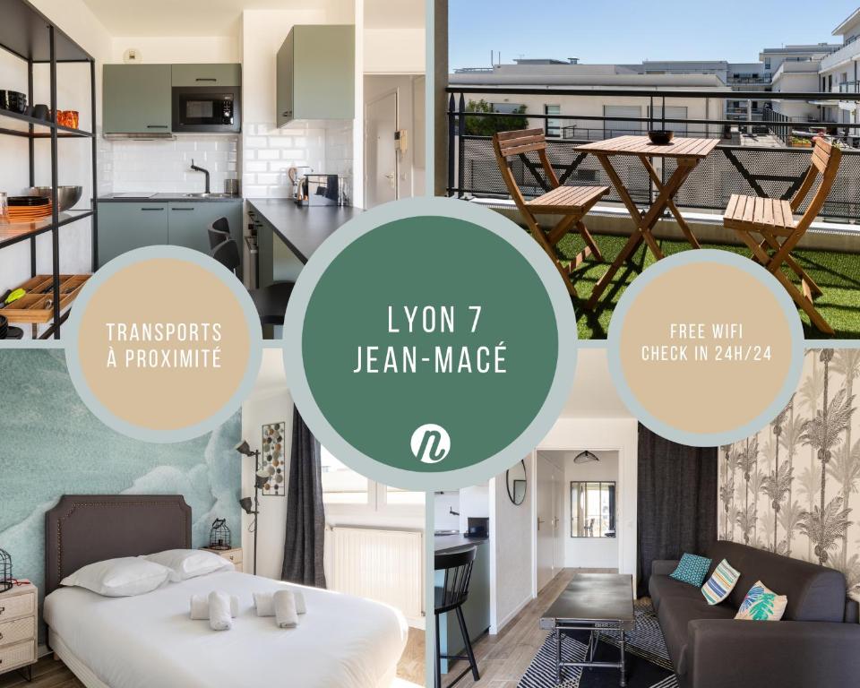 a collage of photos of a bedroom and a apartment at L'élégant - Desaugiers in Lyon