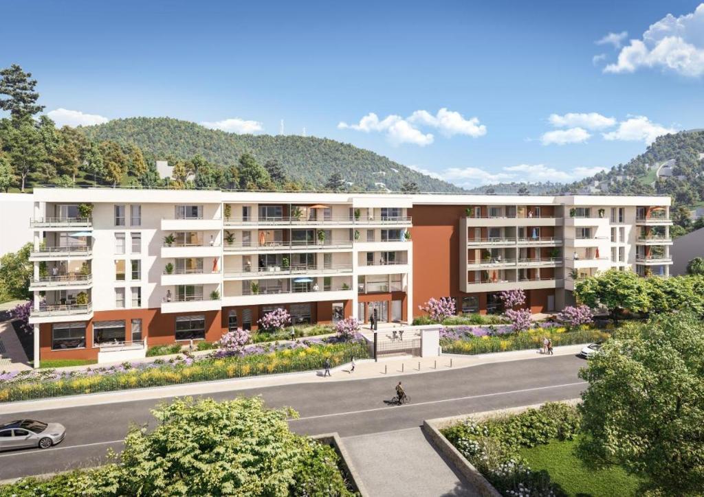 a rendering of an apartment building with a street at Domitys l'Ostal in Alès