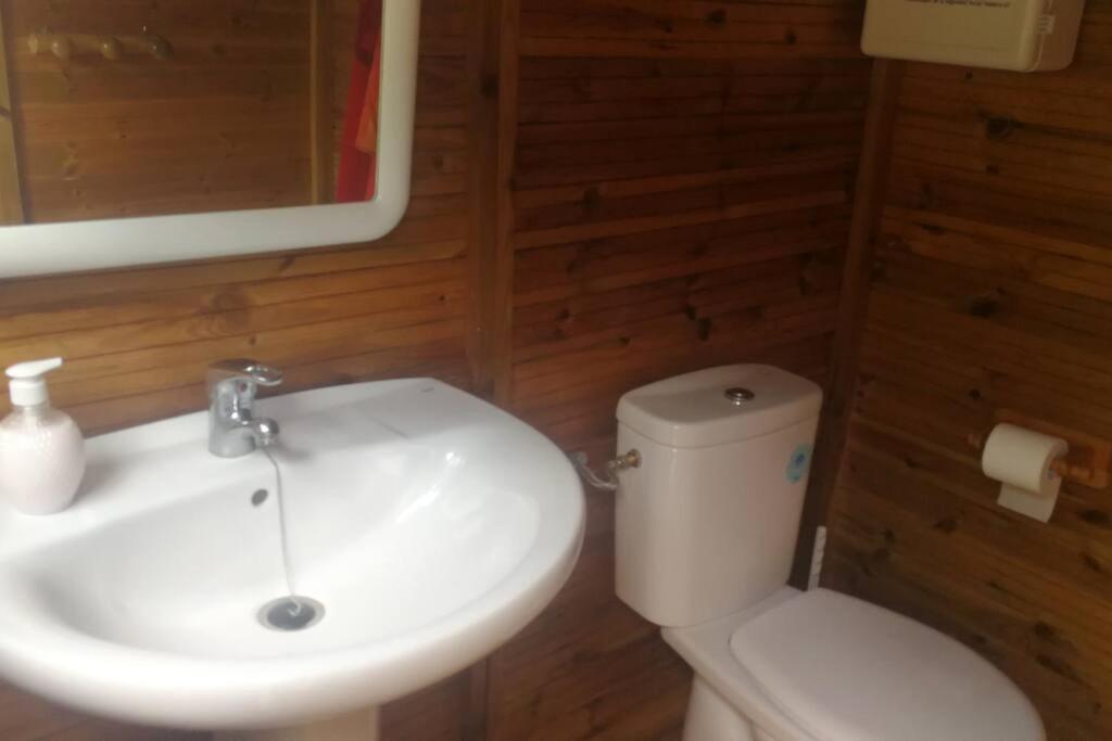 a bathroom with a white sink and a toilet at Villa Marichu. Piscina, BBQ y a 15 min Puy du Fou in Totanés