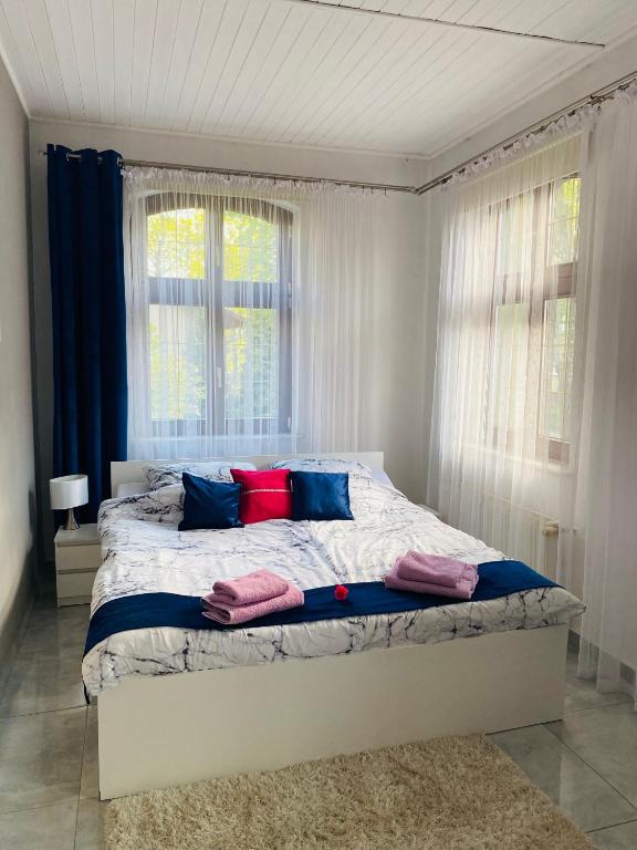 Posteľ alebo postele v izbe v ubytovaní Kaliny Apartamenty wanny z hydromasażem