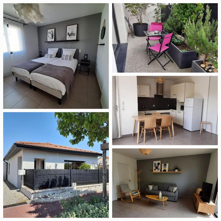 un collage de photos d'une chambre et d'une maison dans l'établissement L'Ajolan Genas/Eurexpo/Groupama Stadium/ Lyon St Exypéry, à Genas