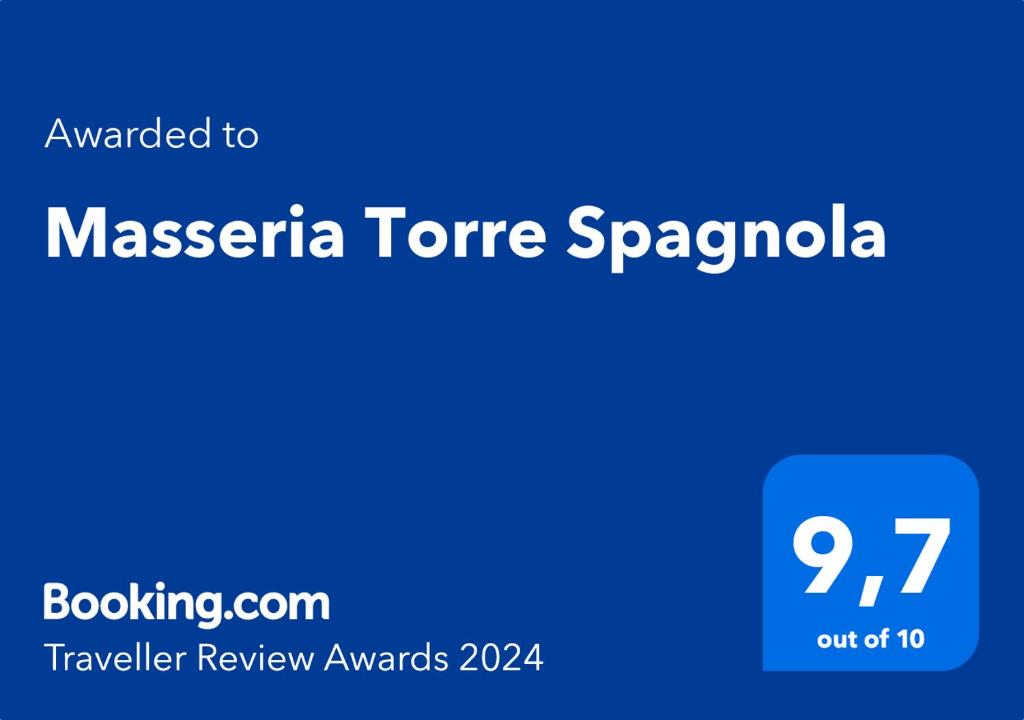Certifikát, hodnocení, plakát nebo jiný dokument vystavený v ubytování Masseria Torre Spagnola