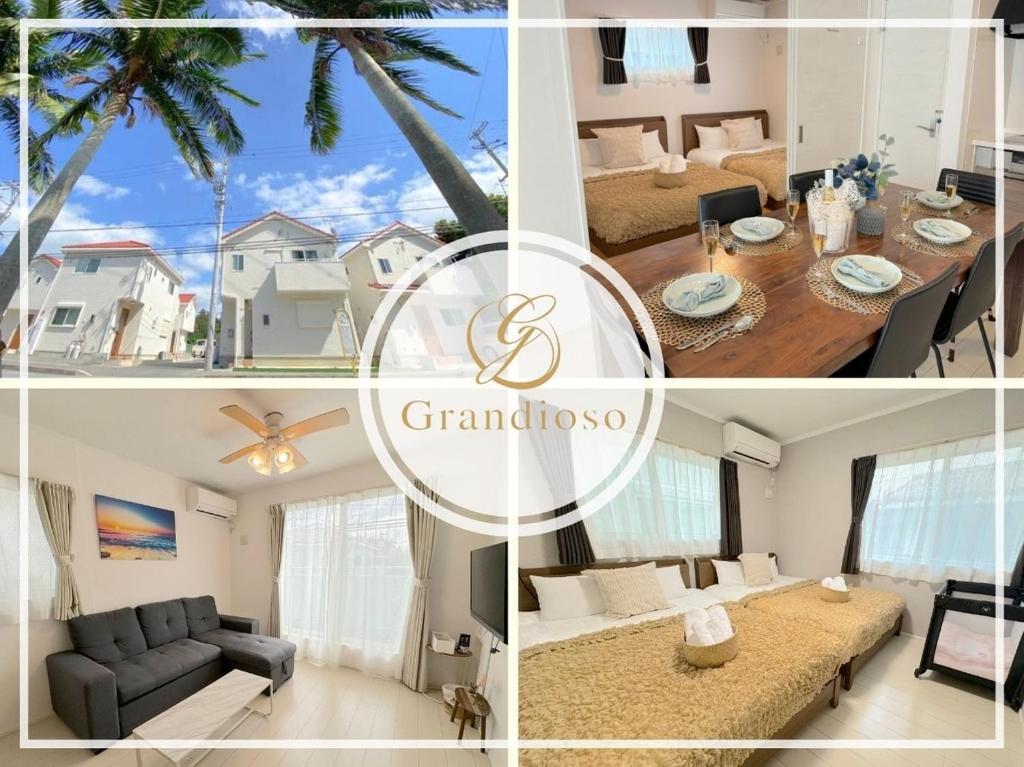 a collage of photos of a living room and dining room at Grande Ortho Okinawa Villa Onna 3 - Vacation STAY 83615 in Onna