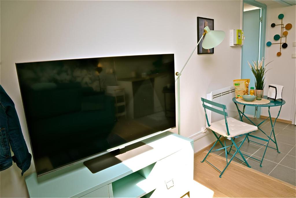 Televízia a/alebo spoločenská miestnosť v ubytovaní 400m gare&centre ville, sèche linge, local vélo