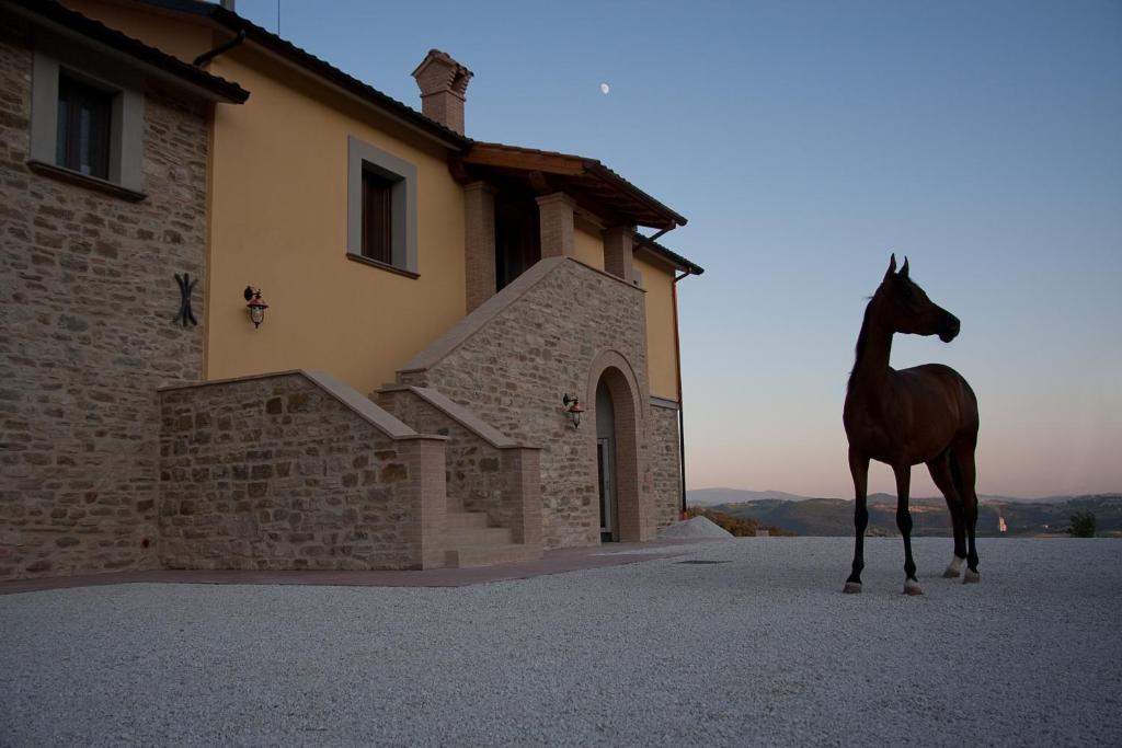 a statue of a horse standing in front of a building at Agriturismo Il Moro in Gubbio