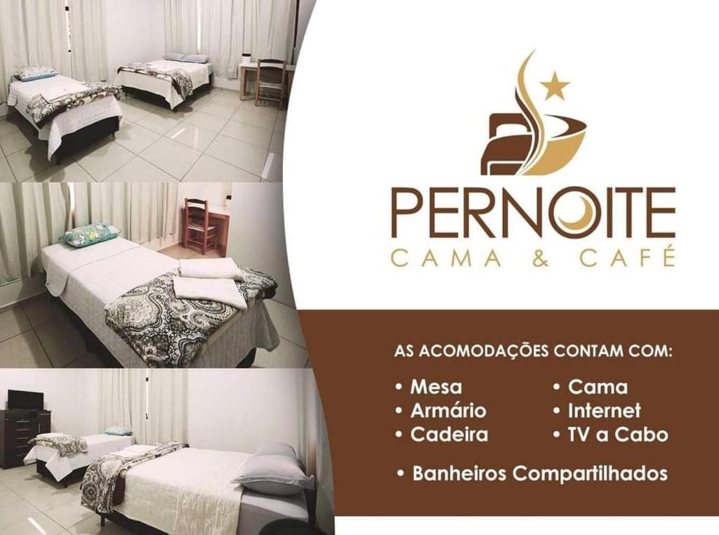 Hotel pernoite في باتو برانكو: ملصق بثلاث صور لغرفة بسريرين