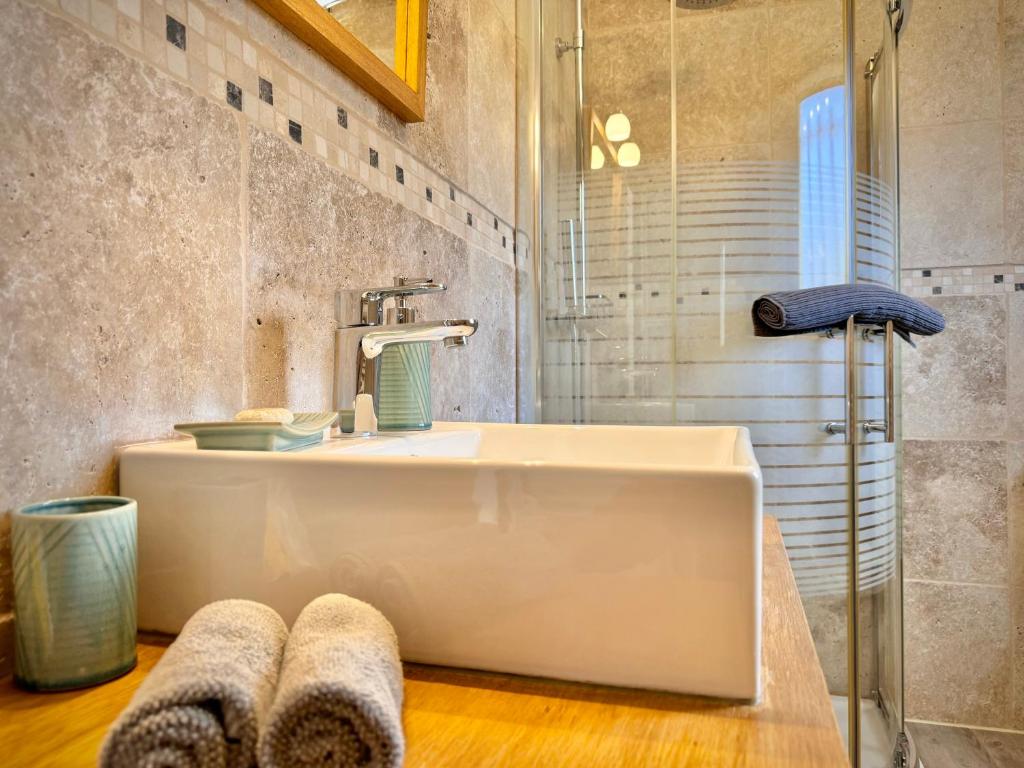 a bathroom with a sink and a shower at Les 5 Arches in Sisco