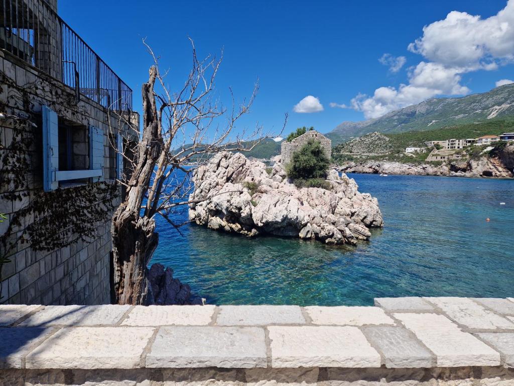 a building next to a body of water at Kazanegra Exclusive Apartments in Sveti Stefan
