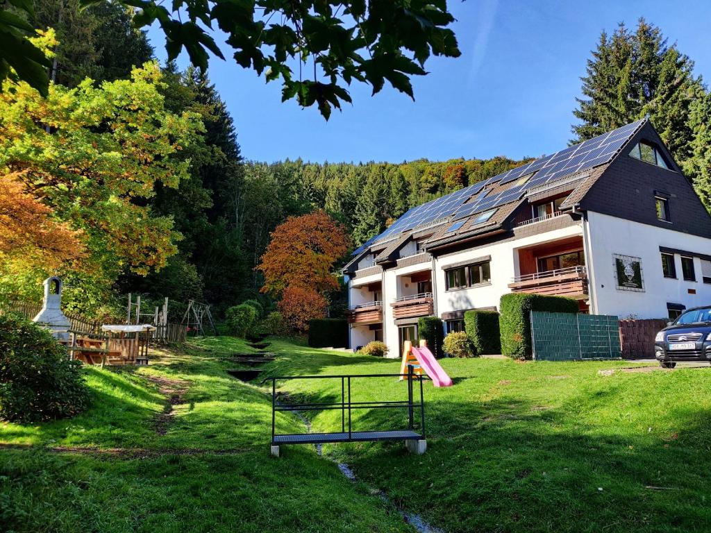 a house with a yard with a frisbee at Elpe Apartments Hochsauerland in Elpe