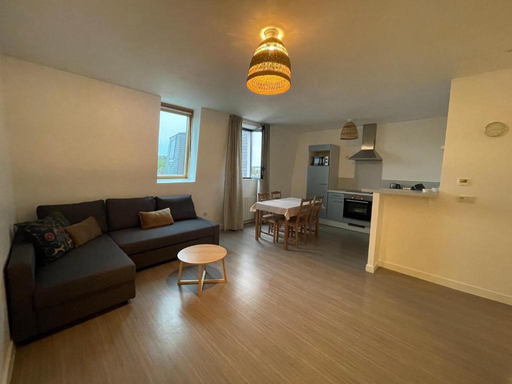 un salon avec un canapé et une table dans l'établissement Appartement centre-ville Évreux, à Évreux
