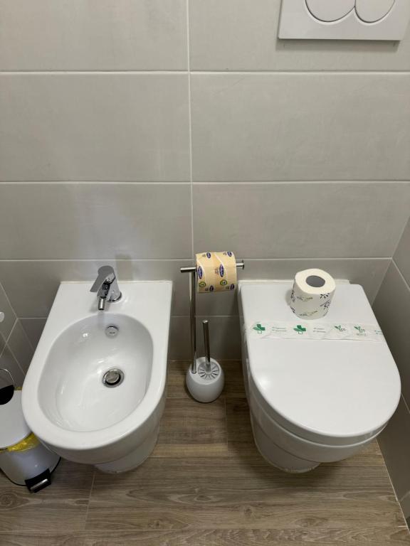 a small bathroom with a toilet and a sink at Cerreto Suite Housing in Rome
