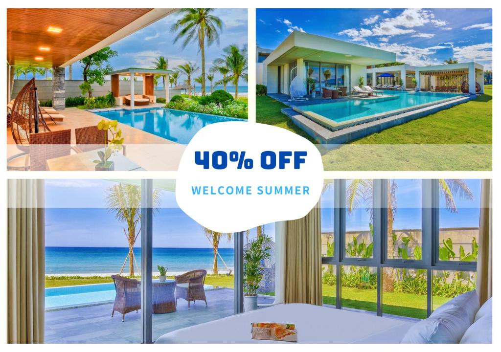 un collage de fotos de una casa y una piscina en Dreamy Beach Villas And Resort en Da Nang
