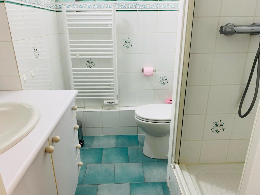 ein Bad mit einem WC und einem Waschbecken in der Unterkunft L'Olliffe Joli Studio Deauville HyperCentre à 2 pas de la Place Morny in Deauville
