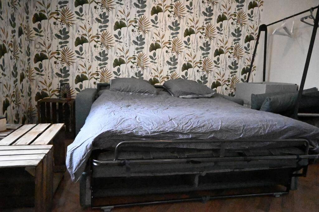 a bed in a bedroom with a wall at Le Botanique Centre Clim WIFI in Châteauroux