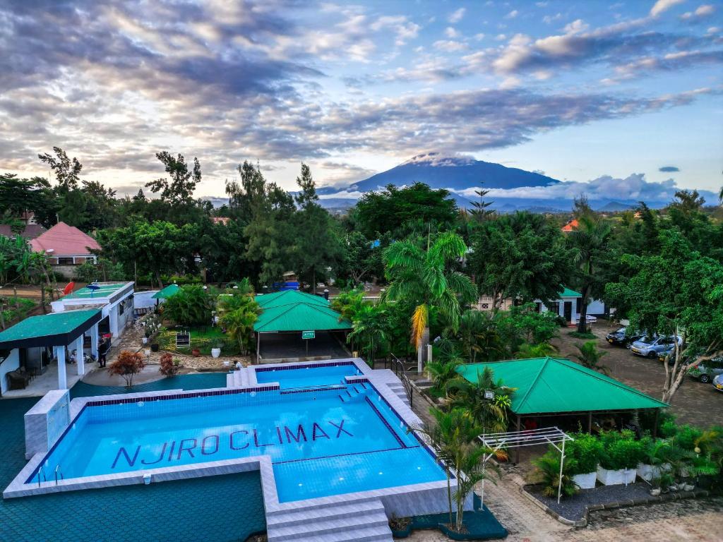 an aerial view of a resort with a swimming pool at Njiro Climax in Arusha